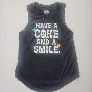 Coca‎ Cola Tank Top Womens Small Blue White Have A Coke & A Smile Retro Inspired